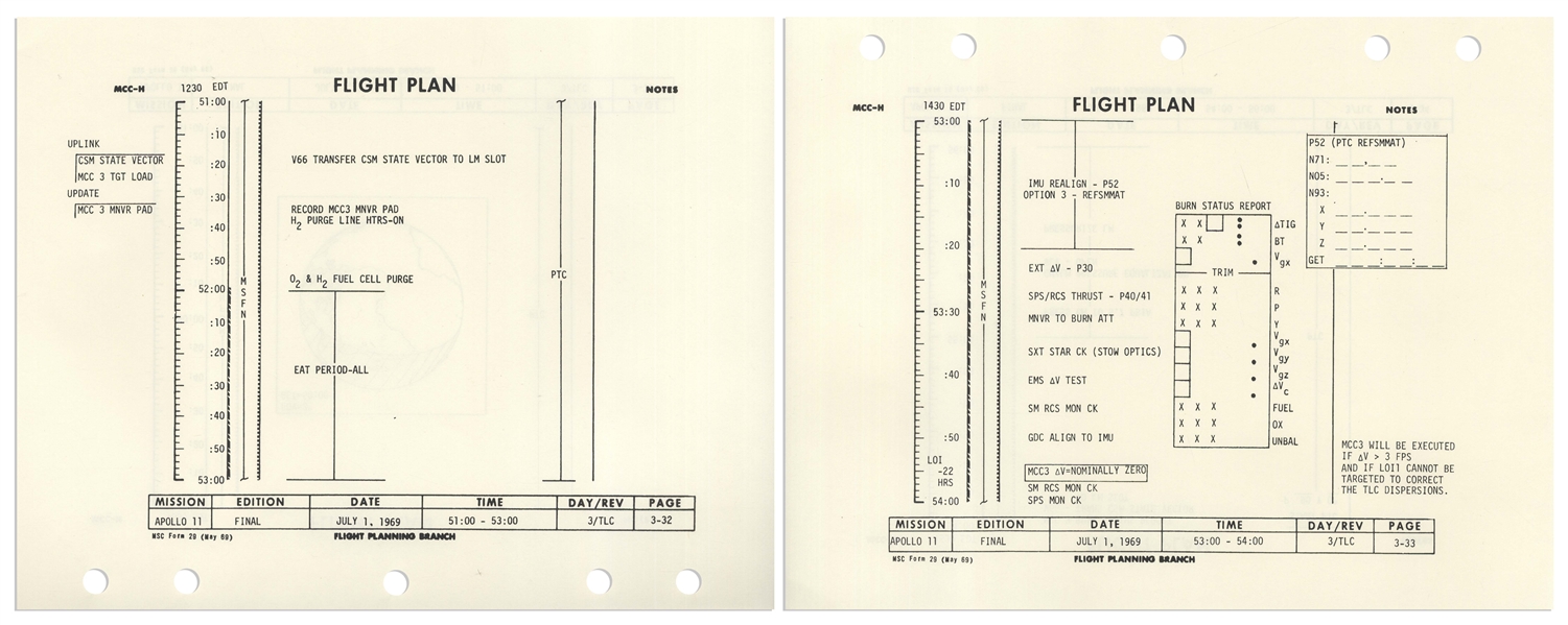 Michael Collins Signed Souvenir Copy of the Apollo 11 Flight Plan